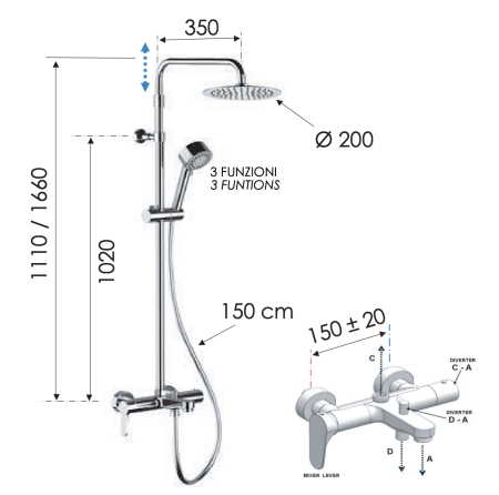 Душевая стойка Remer Winner W34AUFM20 настенная