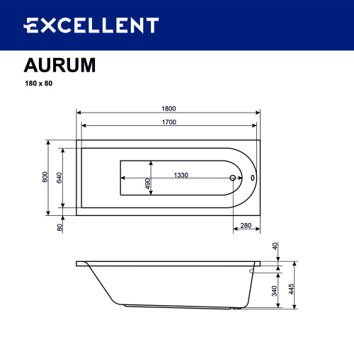Ванна гидромассажная Excellent AURUM WAEX.AUR18.HYDRO.CR 180х80 пристенная прямоугольная - фото 3