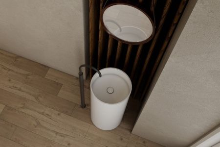 Раковина из искусственного камня Abber Stein AS2516 40х40 напольная цвет белый без отверстий под смеситель