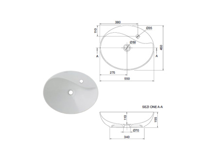 Раковина из санфаянса Scarabeo Moai 8610 55х45 накладная цвет белый