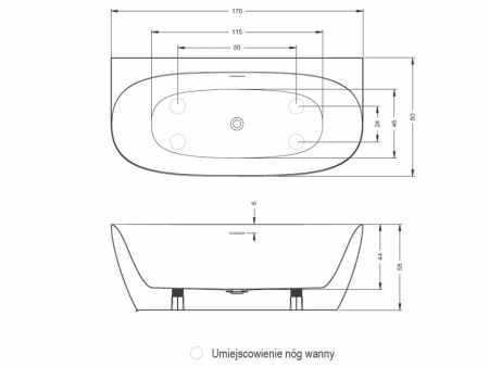 Ванна акриловая Riho OMEGA B2W B094001005 170х80 пристенная асимметричная с ножками
