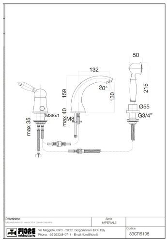 Смеситель Fiore Imperiale 83ZZ5105 на борт ванны бронза - фото 2