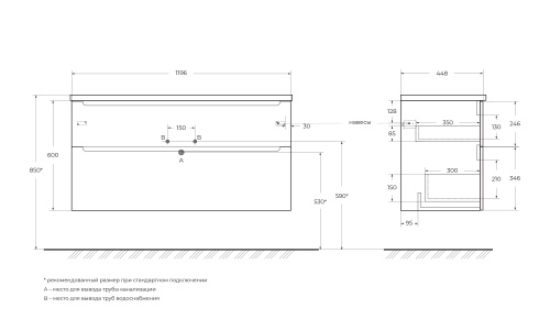 Тумба под раковину BelBagno Etna H-60 ETNA-H60-1200-2C-SO-BL-P 120x45x60 - фото 2