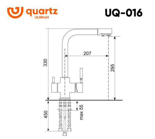 Смеситель для кухни Ulgran Quartz UQ-016-10 на раковину песок без термостата - фото 2