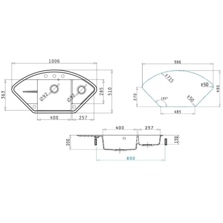 Кухонная мойка Uperwood Quartz Premium UPD-06 3910202123 100х50 цвет черный поверхность матовая
