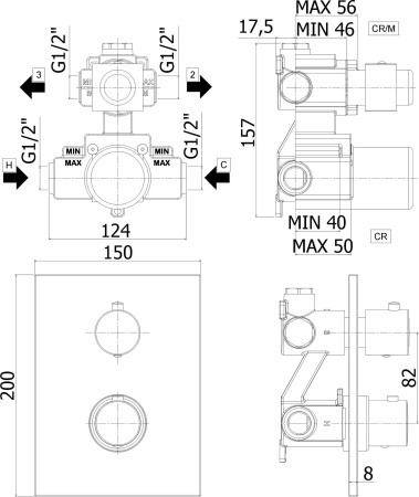 Смеситель для ванны с душем Paffoni Light LIQ518NO/M встраиваемый в стену черный с термостатом