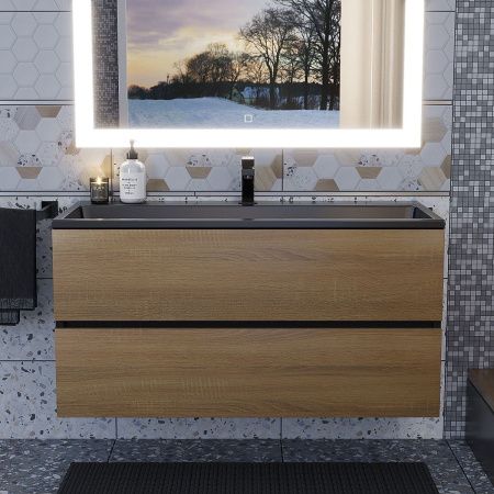 Тумба с раковиной Uperwood Barsa 298301045 100х50 цвет коричневый/черный