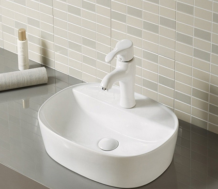 Раковина из санфаянса CeramaLux D1346 61х42 накладная цвет белый 1 отверстие под смеситель