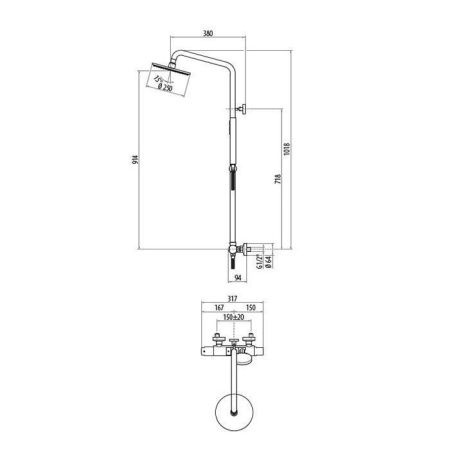 Душевая стойка Gattoni Programma Doccia KIT/TS60NS настенная цвет никель