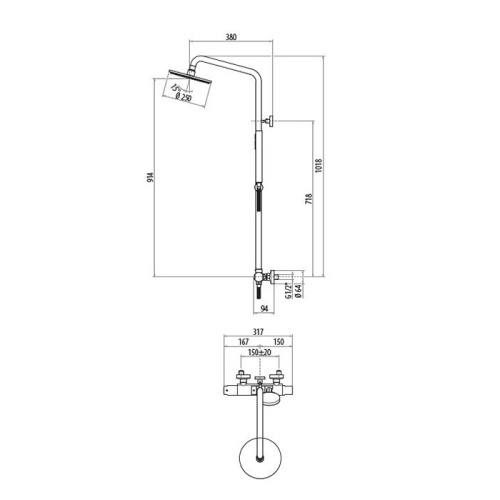 Душевая стойка Gattoni Programma Doccia KIT/TS60NS настенная никель - фото 2 Душевая стойка Gattoni Programma Doccia KIT/TS60NS настенная никель - фото 2
