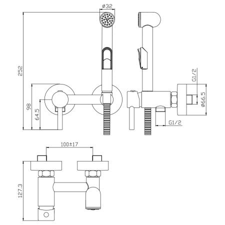 Гигиенический душ со смесителем Rossinka X X25-52 хром