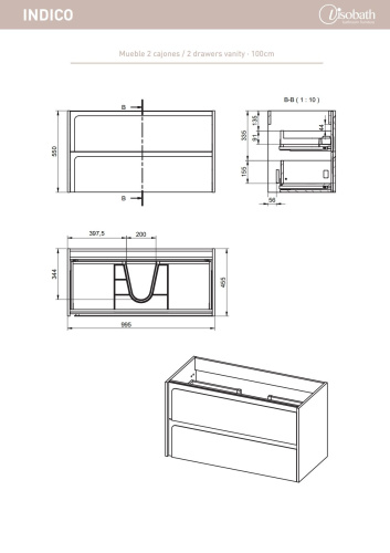 Тумба под раковину Visobath Indico 76819/Cotton-Valenti 100х45х55 подвесная цвет бежевый - фото 2