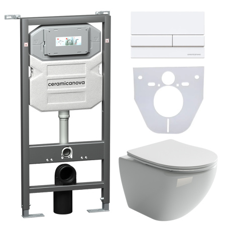 Инсталляция с кнопкой + унитаз + шумоизоляция Ceramica Nova CN4002_1002W_1000