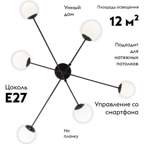 Люстра потолочная Eurosvet Netz (Нетз) 30181/6 черный Smart - фото 2