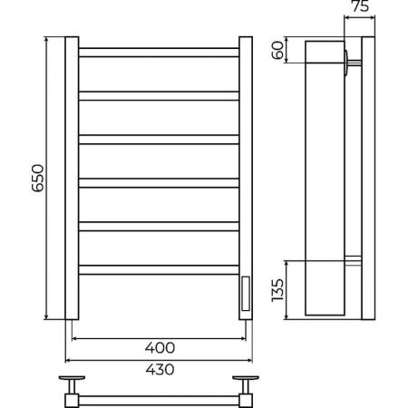 Полотенцесушитель электрический Terminus 4670078557148 45х65 хром