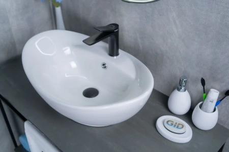 Раковина керамическая Gid Lago 51107 60х40 накладная цвет белый 1 отверстие под смеситель