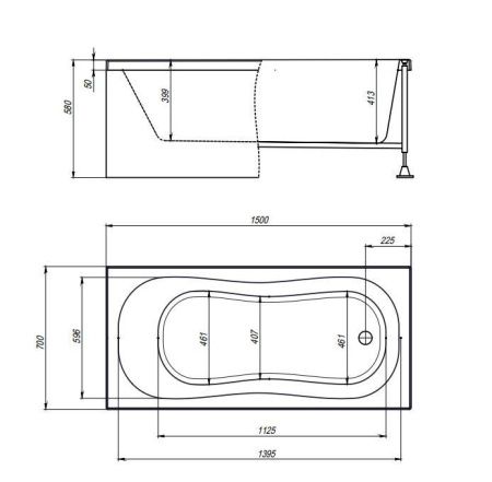 Ванна акриловая гидромассажная Timo INKA INKA1570-KT15-SPV1505-T-CM 150х70 пристенная прямоугольная с каркасом