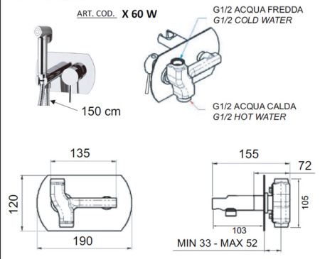 Гигиенический душ со смесителем Remer X60W хром