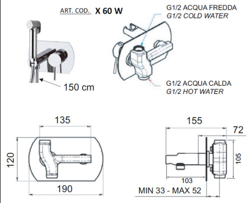 Гигиенический душ со смесителем Remer X60W хром - фото 2