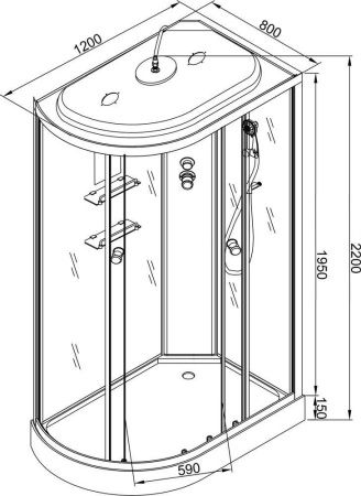 Душевая кабина AvaCan EM1512R 120х80 асимметричная с крышей ориентация правая