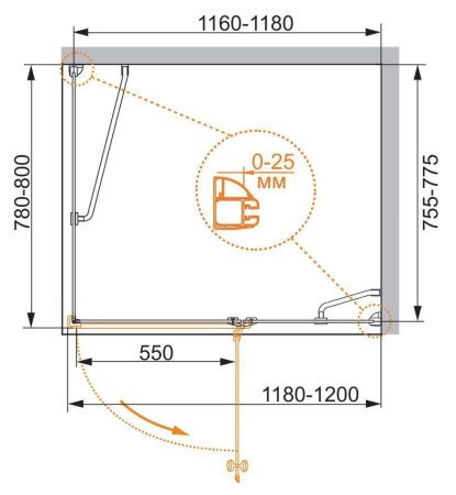 Душевой уголок Cezares VERONA VERONA-W-AH-1-120/80-P-Cr-R 120х80 стекло рифленое профиль хром без поддона