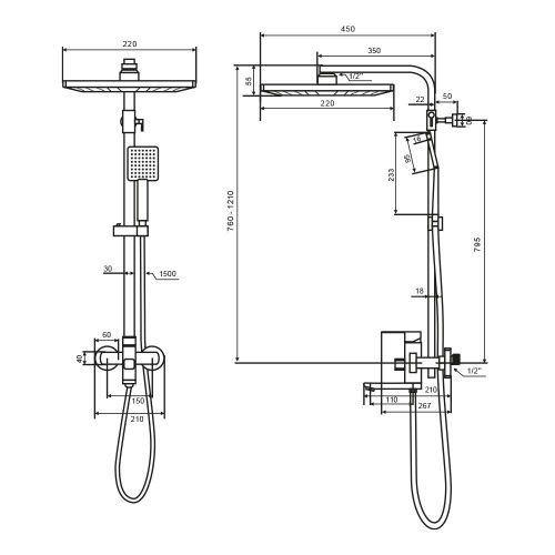 Душевая стойка Maretti PB21RYN56 настенная цвет черный - фото 3