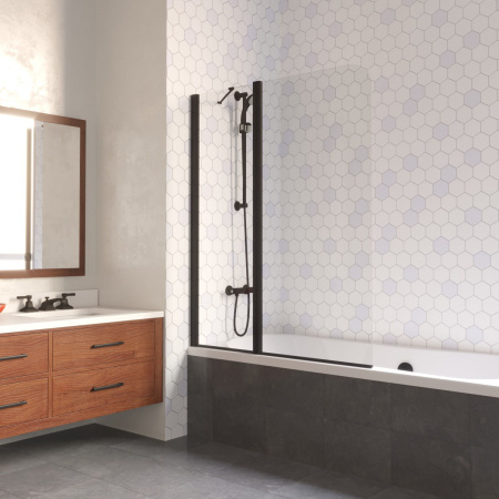 Душевая шторка на ванну Vegas-Glass E2V LUX ST E2V LUX ST 115 02М 1 L 115х151 стекло прозрачное профиль черный матовый