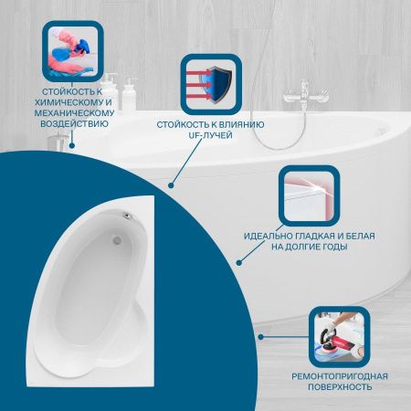 Ванна акриловая Santek Шри-ланка 1WH302395 150х100 пристенная асимметричная без каркаса