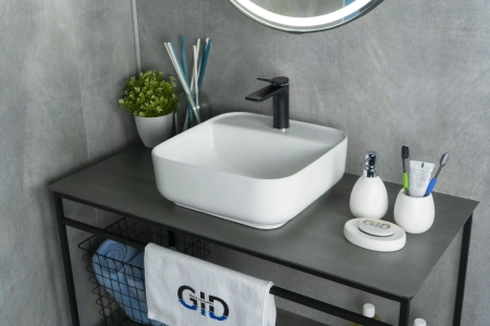 Раковина керамическая Gid Geométrico 51165 40х40 накладная цвет белый 1 отверстие под смеситель