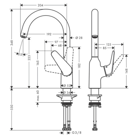 Смеситель для кухни Hansgrohe Focus 71802800 на мойку вороненая сталь