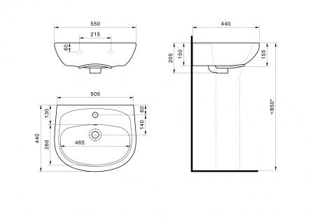 Раковина из сантехнического фарфора Santek Анимо 1WH110502 60х40 подвесная цвет белый 1 отверстие под смеситель