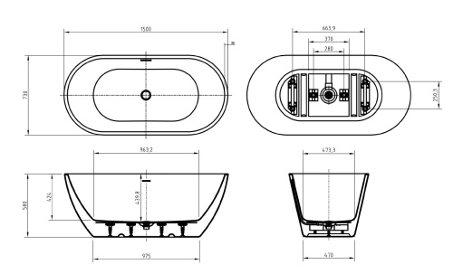 Ванна акриловая BelBagno BB701-1500-730-K 150х73 отдельностоящая овальная - фото 4