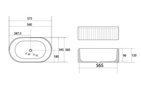 Раковина из сантехнического фаянса Abber BEQUEM AC2116MB 60х40 накладная цвет черный без отверстий под смеситель
