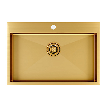 Кухонная мойка Paulmark VELTEN 75 PM807551-BG 75х51 цвет брашированное золото поверхность матовая