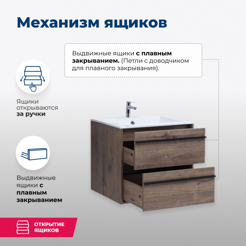 Тумба под раковину Aquanet Lino 00253910 59х49,5х53 подвесная - фото 3