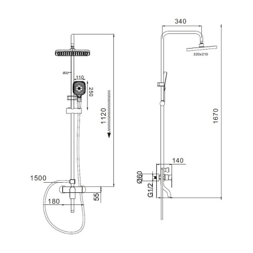 Душевая стойка D-Lin D10A17 настенная цвет хром - фото 2