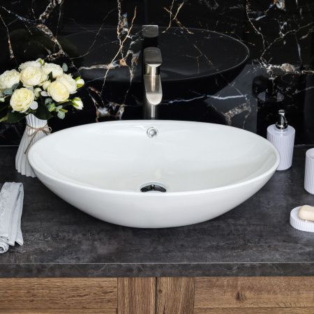 Раковина из сантехнического фарфора Melana 7686-805 60х40 накладная цвет белый без отверстий под смеситель