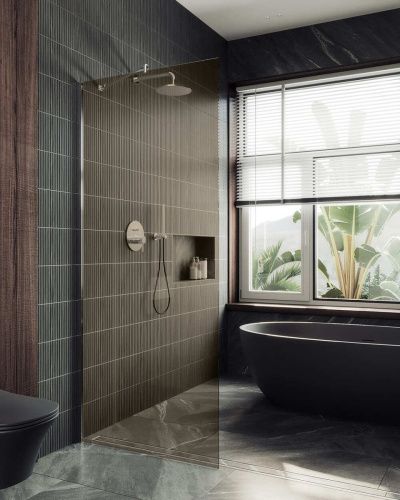 Душевая перегородка Maybah Glass MGD-678-1у 110х195 стекло тонированное профиль белый