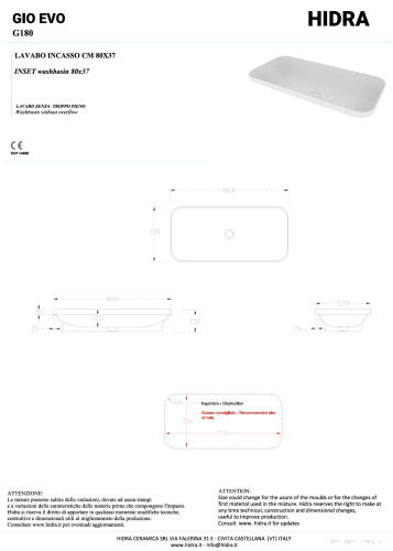 Раковина керамическая Hidra Gio G180/026 80х37 встраиваемая цвет черный матовый без отверстий под смеситель - фото 2