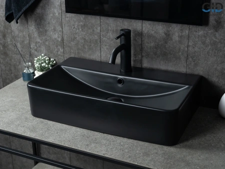 Раковина керамическая Gid Geométrico 53361 60х40 накладная цвет черный 1 отверстие под смеситель