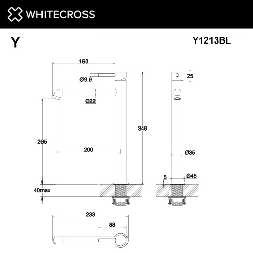 Смеситель для раковины Whitecross Y black Y1213BL на столешницу черный матовый без термостата - фото 2