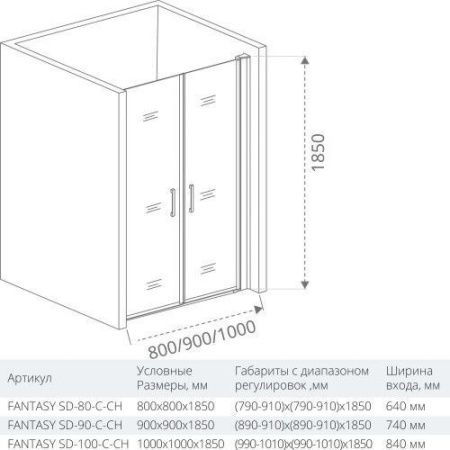 Душевая перегородка Good Door FANTASY ФА00019 80х185 стекло прозрачное профиль хром