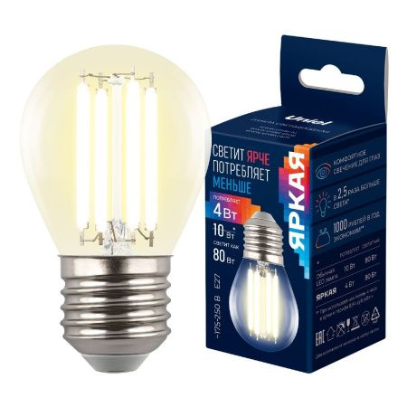 Лампа светодиодная Uniel LED-G45-4W/3000K/E27/CL GLY01TR