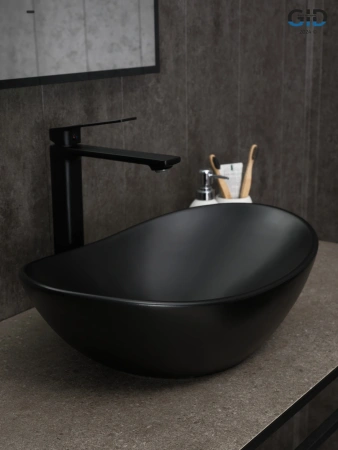 Раковина керамическая Gid Lago 53352 50х30 накладная цвет черный без отверстий под смеситель