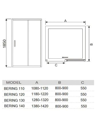 Душевая дверь River BERING 10000000038 130х185 стекло матовое профиль хром матовый
