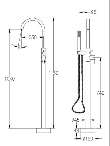Смеситель для ванны и душа Savol S-SUS8802 напольный сатин - фото 2