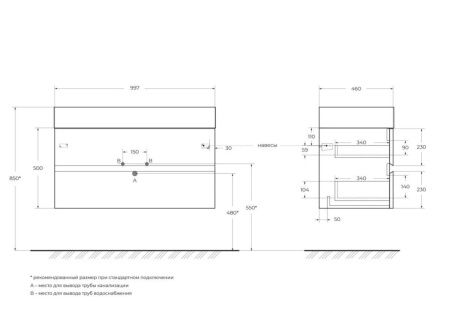 Тумба под раковину Cezares MOLVENO 46 MOLVENO 46-100-2C-SO-LG 100х50 подвесная цвет серый
