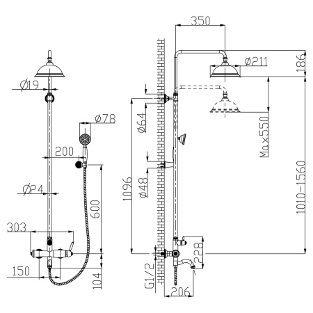 Душевая стойка LeMark Spark LM6762RG настенная Душевая стойка LeMark Spark LM6762RG настенная