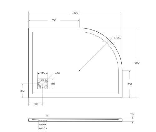 Душевой поддон BelBagno UNO TRAY-MR-UNO-RH-120/90-550-35-W-R-BO 120х90 искусственный мрамор белый - фото 5