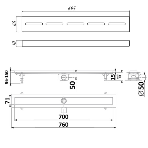 Душевой лоток Timo Standart DP20700-SG20700 в пол - фото 2